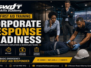 "Corporate QCTO First Aid Training Cape Town | Swift Skills Academy | Workplace emergency response readiness | Accredited SP-230801 CPR awareness for South African employers"