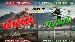 "Ladder Safety South Africa comparison highlighting unsafe versus compliant practices."