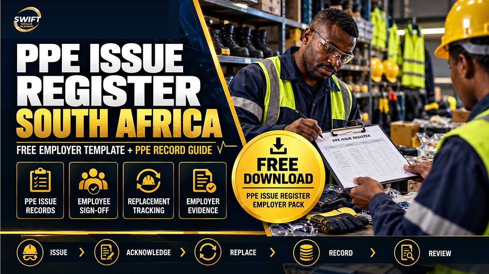 PPE issue register South Africa free employer template for recording PPE issued, employee sign-off, replacements and workplace safety evidence