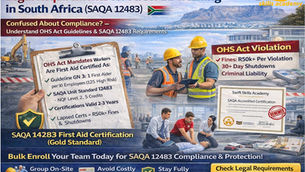 "SAQA 12483 first aid training legal requirements in South Africa infographic explaining OHS Act workplace first aider ratios for businesses in Cape Town"