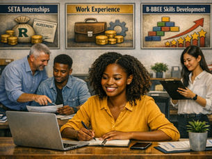 "Learners in South Africa participating in accredited internships to support youth employment and boost B-BBEE Skills Development scoring."