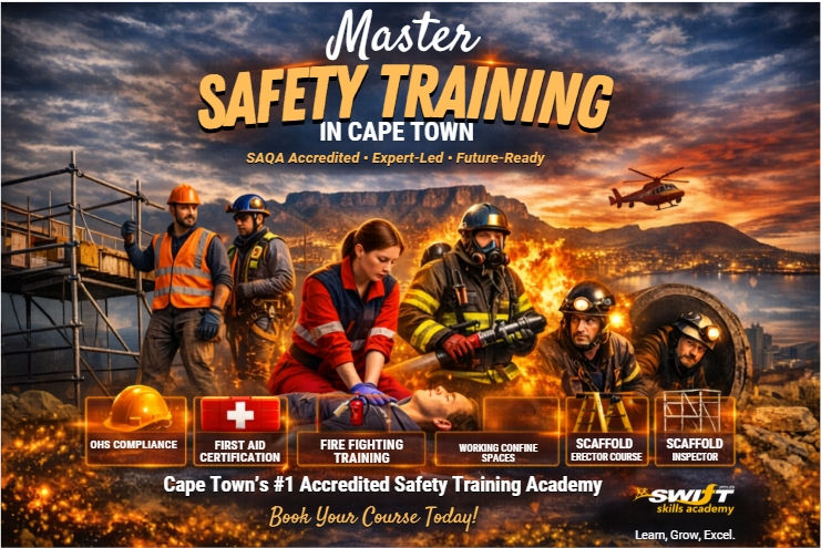 "Safety Training Cape Town | SAQA Accredited Courses – Fire Fighting, First Aid, OHS Compliance, Scaffold Erector, and Heights Training by Swift Skills Academy"
