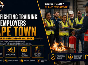 Fire fighting training Cape Town — employers booking on-site team courses with Swift Skills Academy, showing practical extinguisher use, evacuation drills and workplace safety compliance