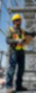 "Professional scaffold inspector in high-visibility gear conducting a safety audit on a con"
