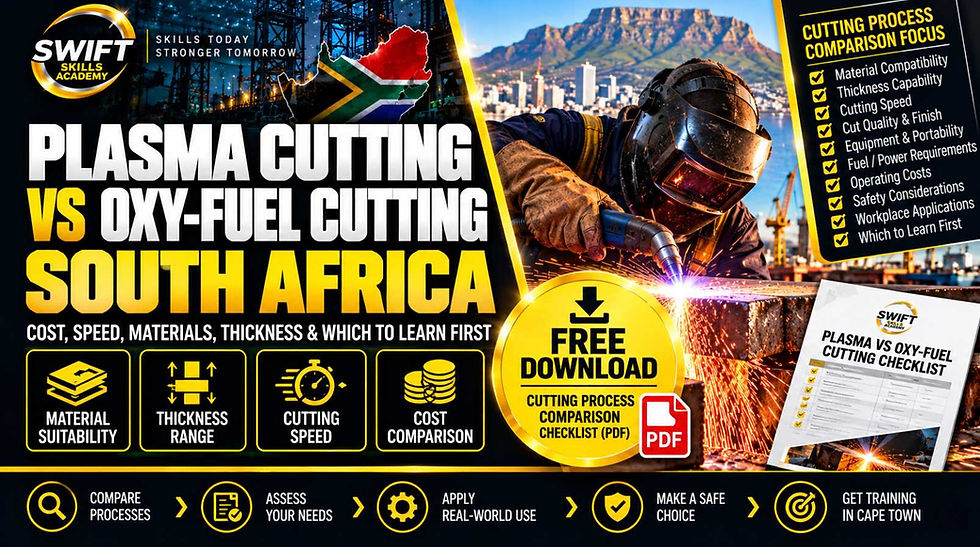 Plasma vs oxy-fuel cutting guide South Africa – material suitability, thickness, speed, cost, safety, Cape Town training