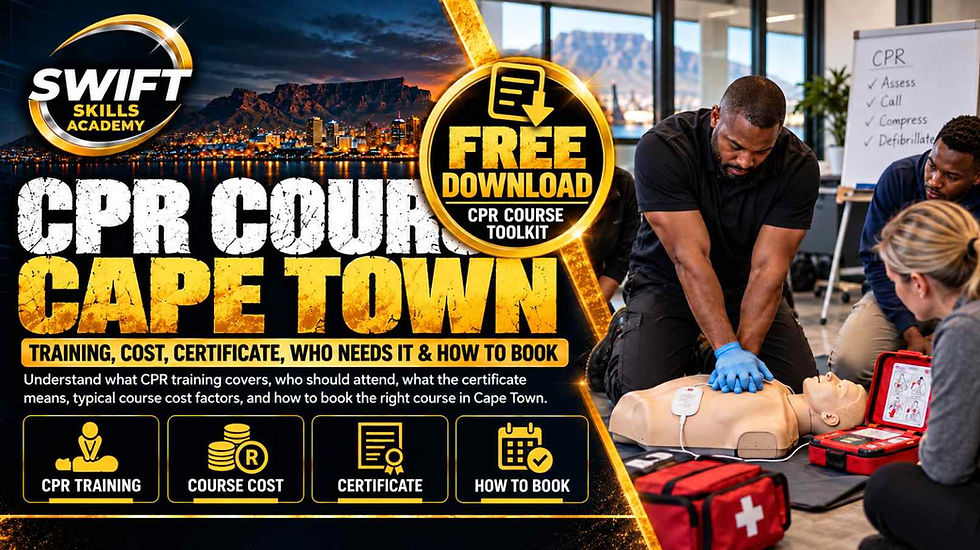 CPR Course Cape Town training guide showing CPR practice, course cost, certificate information, AED training and how to book