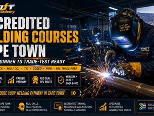 "Accredited welding courses Cape Town hero image for Swift Skills Academy showing a professional South African welder in PPE welding pipe in an industrial workshop with Table Mountain backdrop, practical welding training pathway from beginner to trade-test ready, Intro, Stick, MIG CO2, TIG, Coded Welding, Pipe Welding and RPL Trade Prep, MERSETA, QCTO, SAQA 94100, Red Seal pathway, recognised welding qualifications, career growth and hands-on welding skills development for learners, jobseekers, artisans, employers and companies seeking welding training in Cape Town, Western Cape and South Africa"