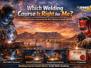 "Cinematic welder unleashing bright arc sparks beneath Cape Town’s iconic Table Mountain skyline, symbolizing South Africa’s full spectrum of accredited welding pathways — short skills programmes, national certificate training, occupational certificate courses, and prestigious Red Seal preparation. Powered by Swift Skills Academy, MERSETA and QCTO compliance leader, Cape Town’s unrivaled authority in Skills Development Facilitation and artisan training excellence."