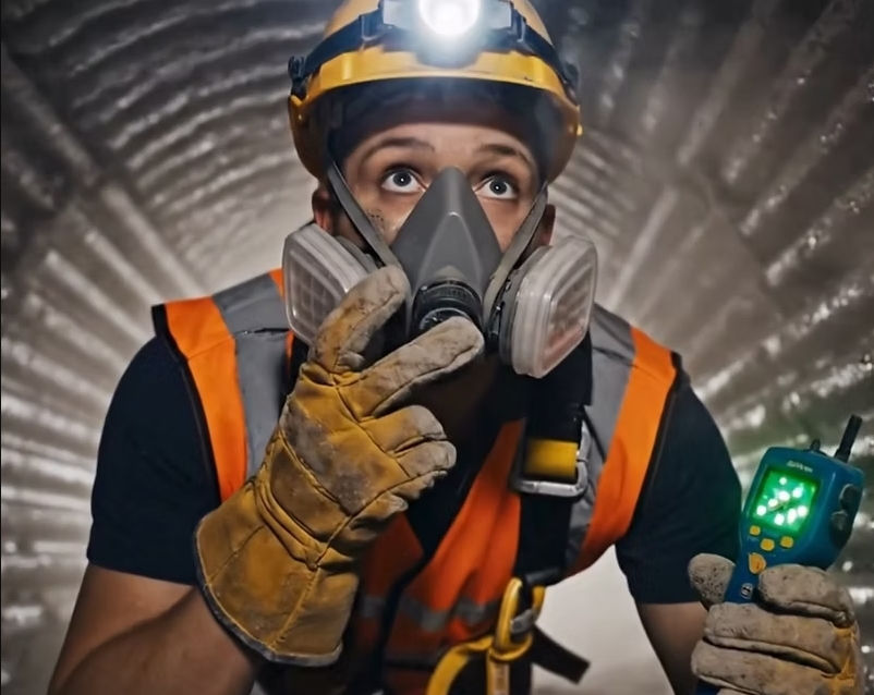 "Accredited Confined Spaces Training Cape Town Worker in full respiratory protection, safety"