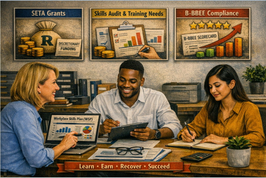 "HR professionals in South Africa preparing Workplace Skills Plans to unlock SETA grants and boost B-BBEE Skills Development scoring."