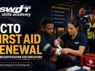 "Swift Skills Academy QCTO First Aid renewal in Cape Town, trainer bandaging worker for employer SP-230801 recertification"
