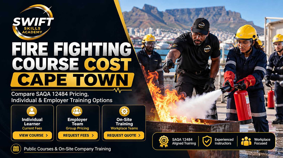 Fire fighting course cost Cape Town SAQA 12484 training for individual learners, employer teams and on-site workplace fire fighting training