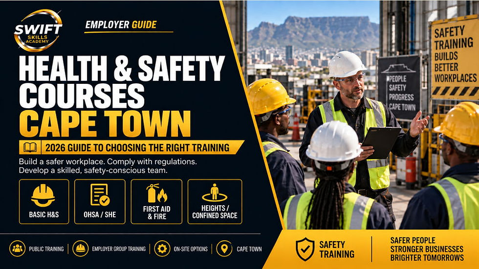 Health and safety courses Cape Town employer training guide with workplace safety instruction for Basic H&S, OHSA SHE, First Aid, Fire Fighting, Working at Heights, and Confined Spaces