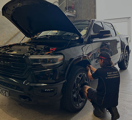American vehicle being worked on