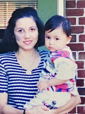 Kim Le with face pigmentation with Baby Tran