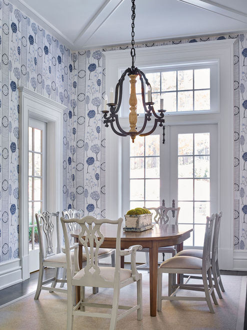 Family Dining Room with Upholstered Walls