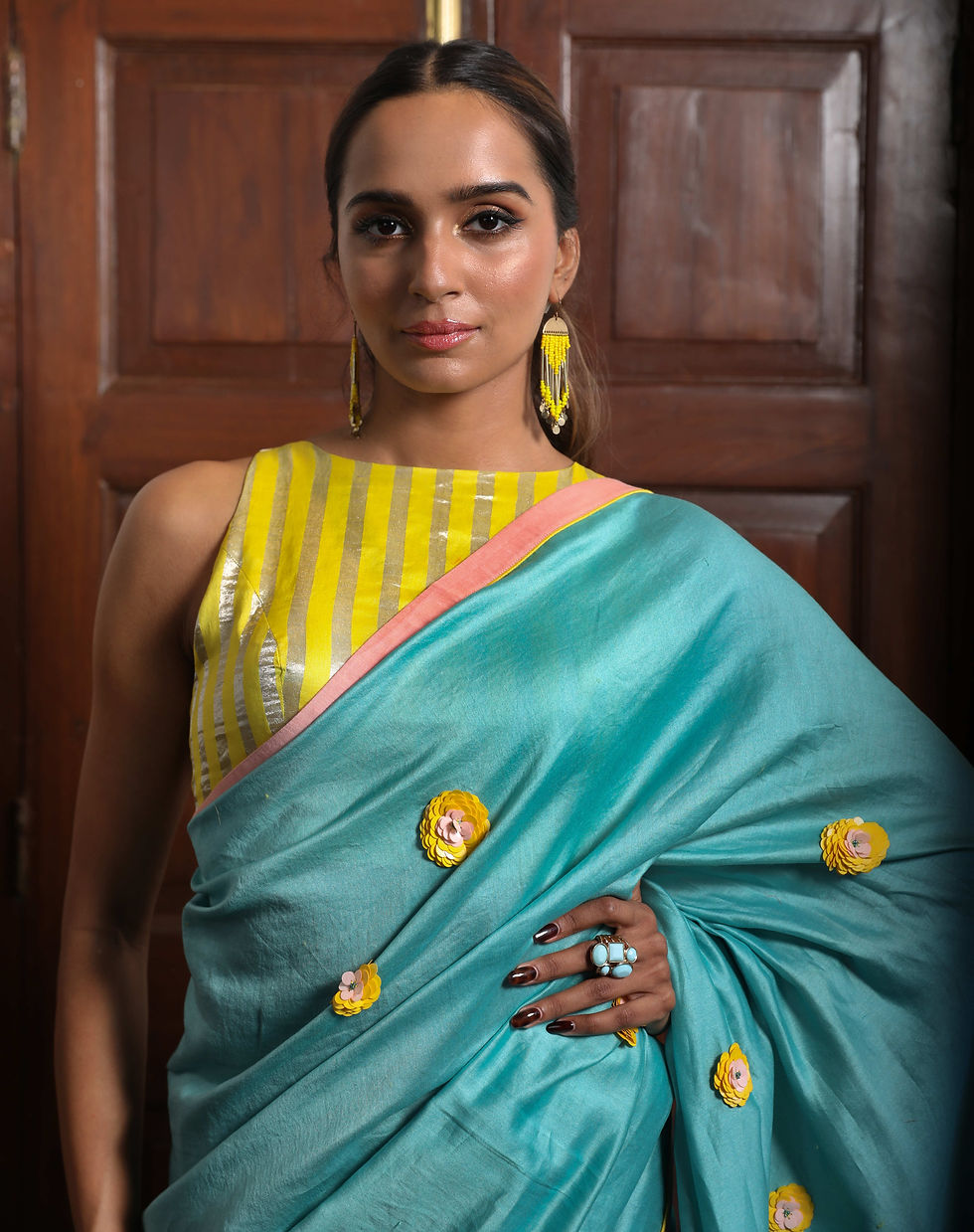 Turquoise Blue Chanderi Silk Saree