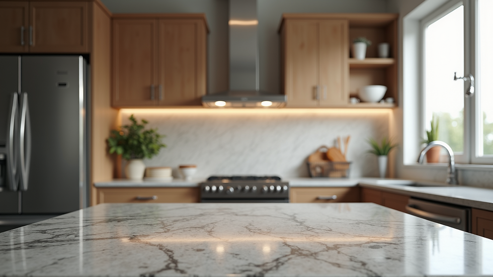 Eye-level view of kitchen with granite countertops and modern cabinetry