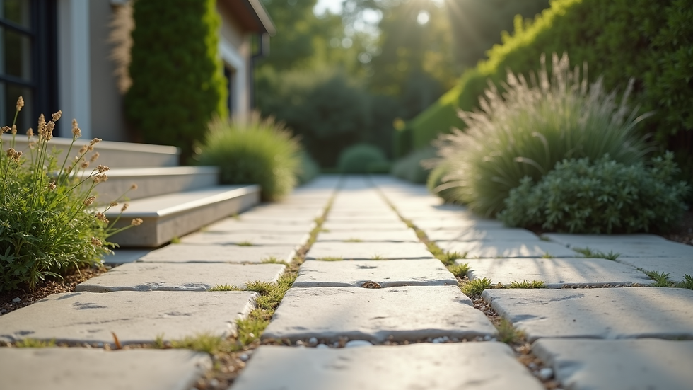 Eye-level view of outdoor stone patio with natural stone flooring