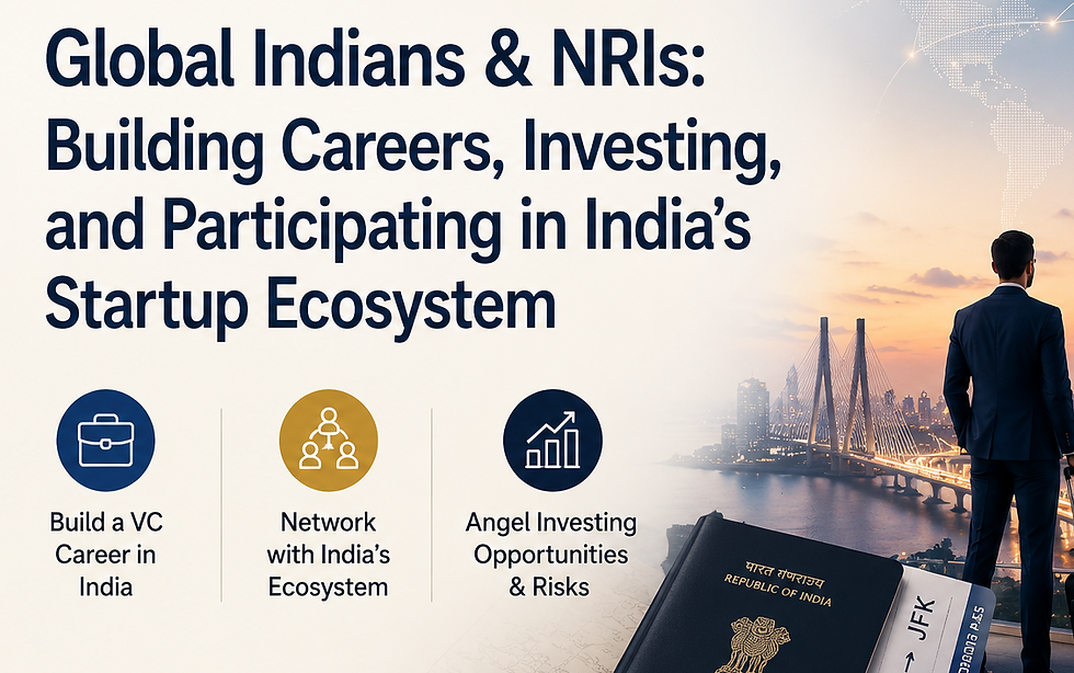 Professional overlooking a city skyline representing venture capital careers and startup investing opportunities for NRIs.