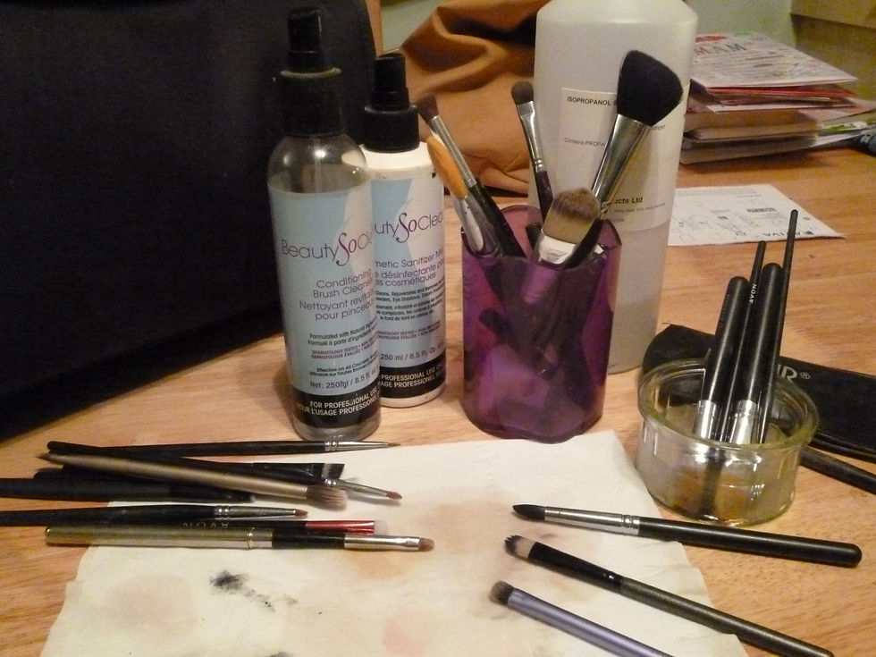 Makeup Brushes showing makeup on a tissue