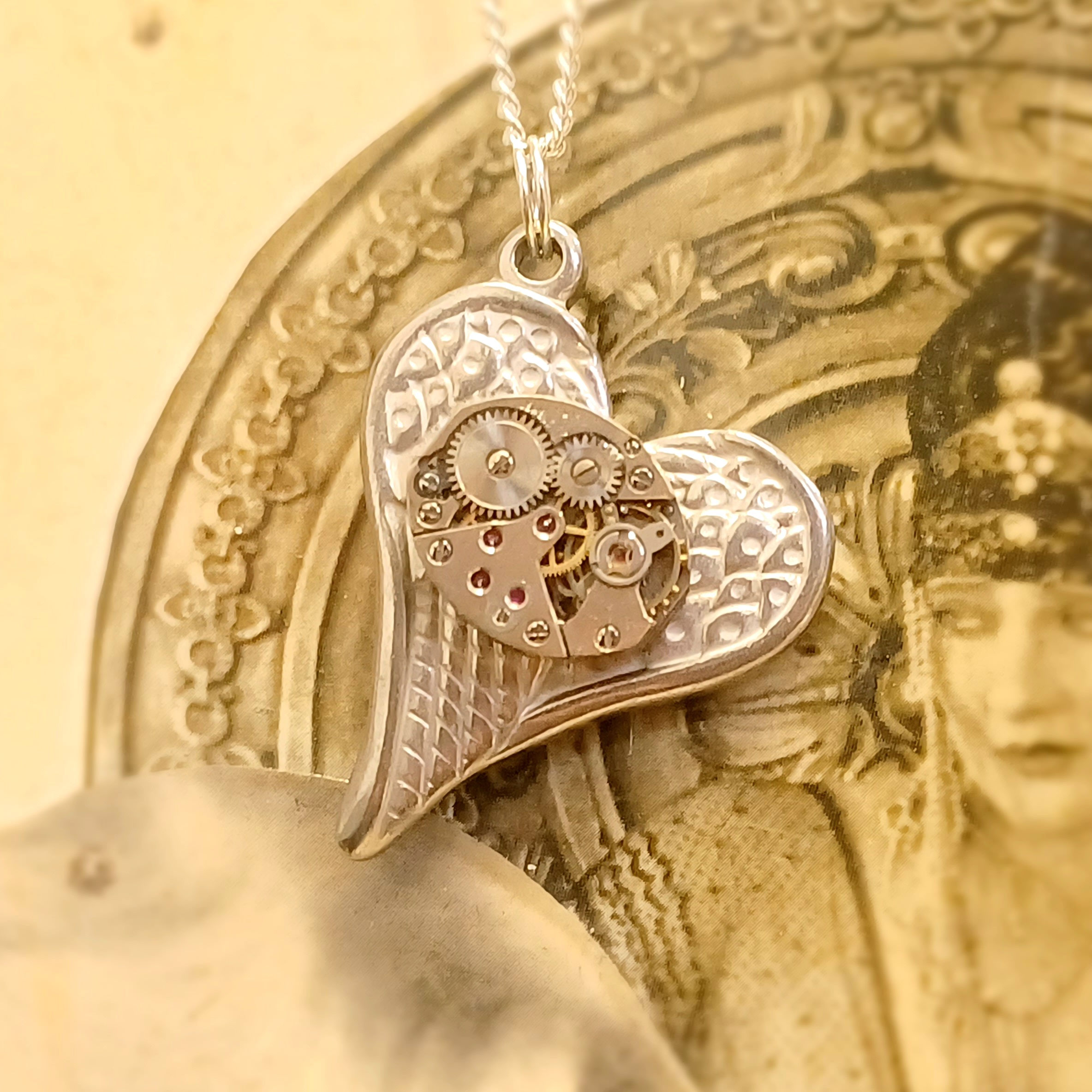 Heart Angel Wing Watch Movement Pendant