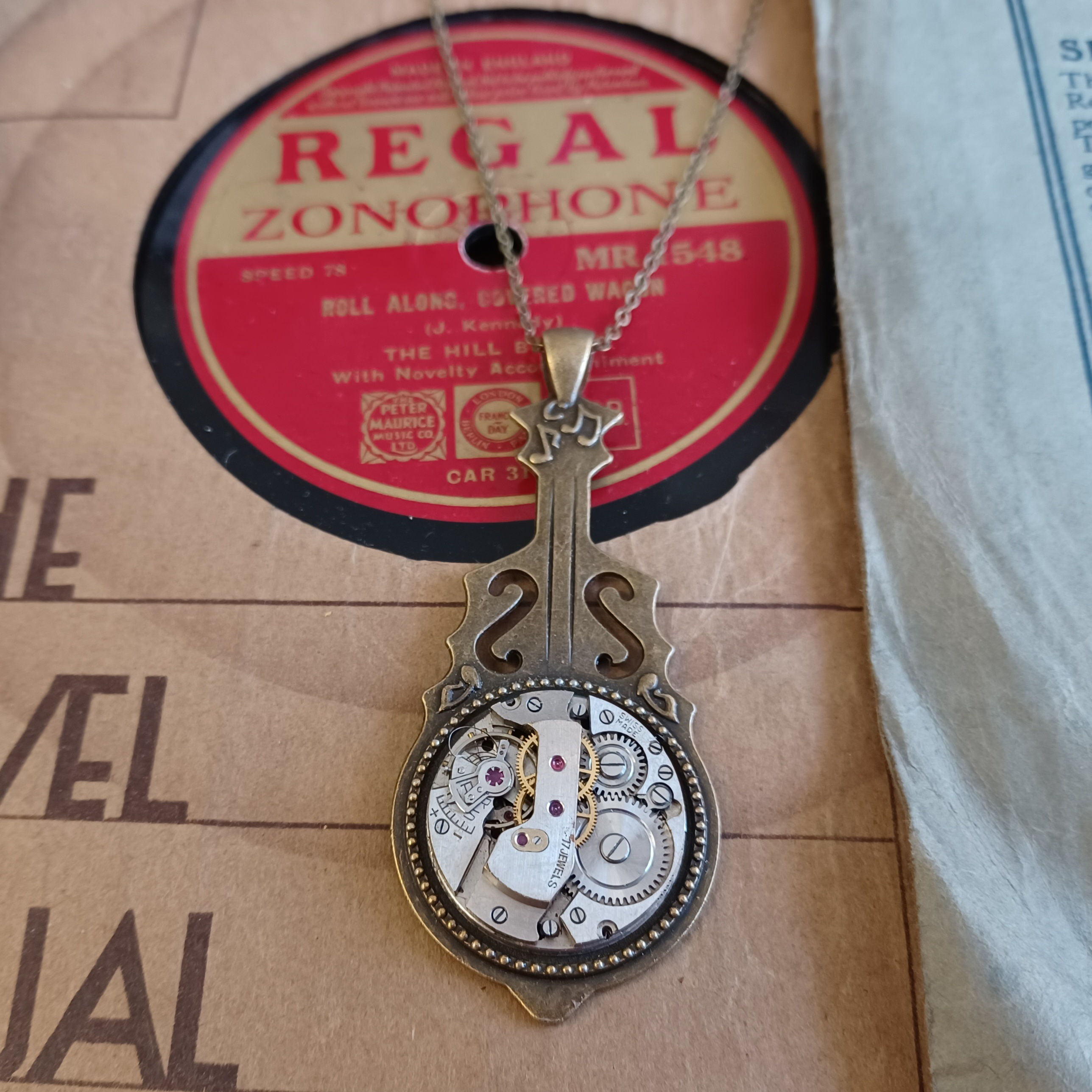 Vintage Watch Violin Pendant