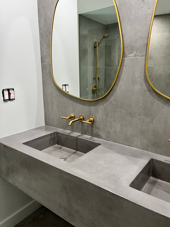 Double Basin custom color concrete sink in a house in New Jersey