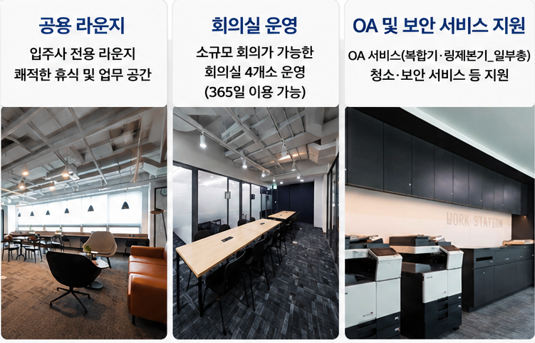 신도림 핀포인트 공용 라운지, 회의실, OA 및 보안 서비스 안내