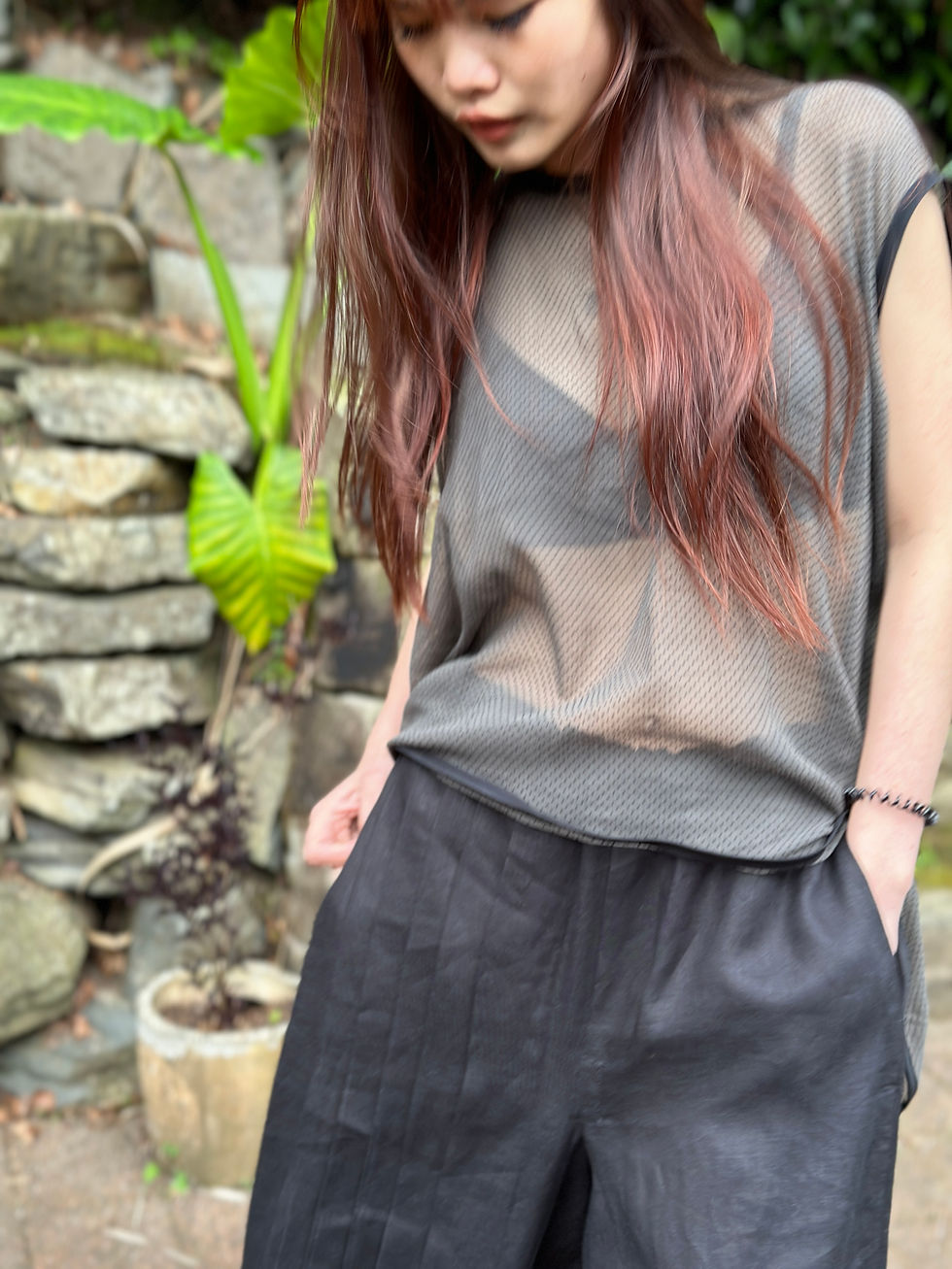 Front of Sheer Silk Asymmetrical Top