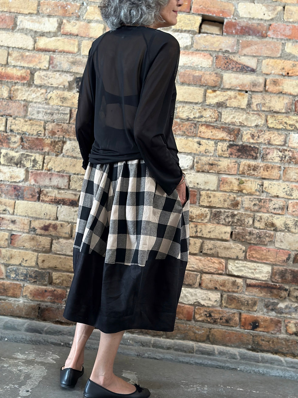 Side of Big Black Check Cocoon Skirt