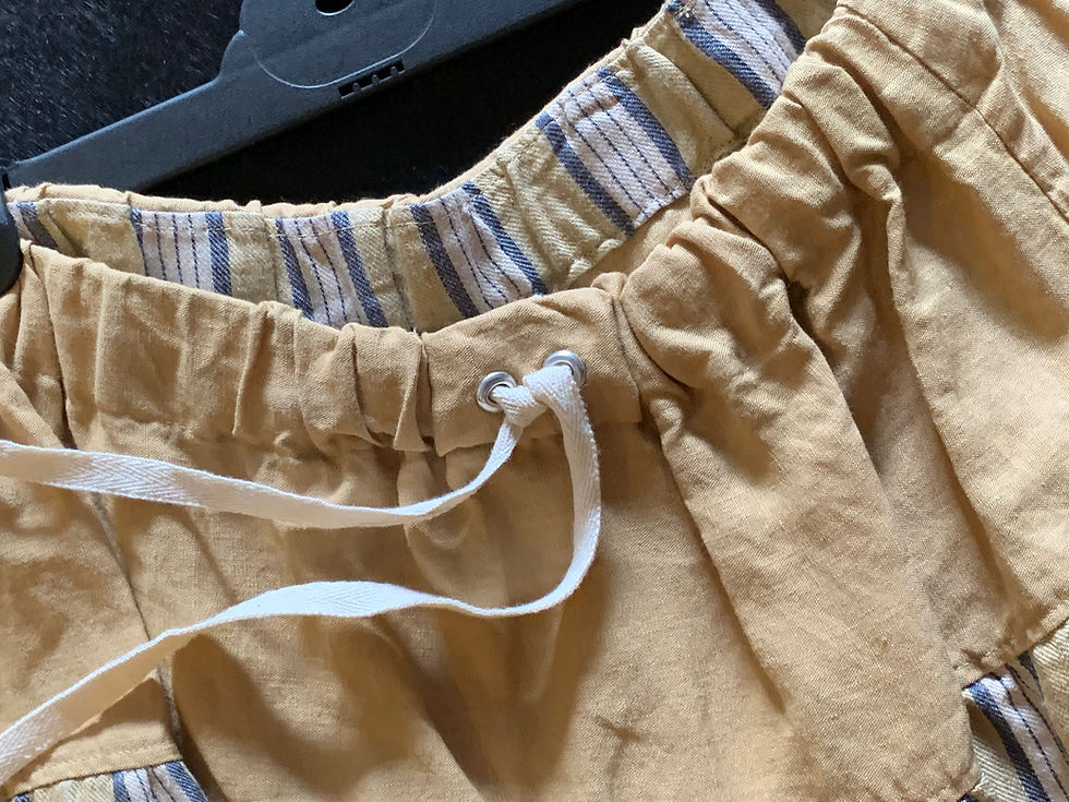 Thumbnail: Top yoke of Stripe Yoke Skirt showing contrasting waistband lining and Yoke fabric