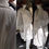 Thumbnail: Front and Back of Cream Waffle Coat three pictures side by side on Mannequin