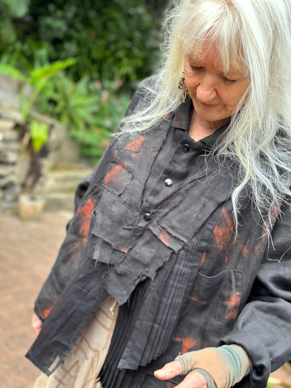 Front of Black Coat Jacket showing unique detail
