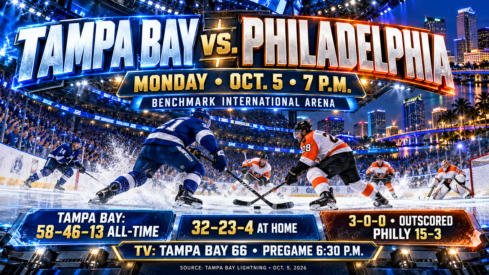 Tampa Bay Lightning Philadelphia Flyers, Tampa hockey October 5 2026, Benchmark International Arena events, Lightning home game, Tampa Bay sports tonight