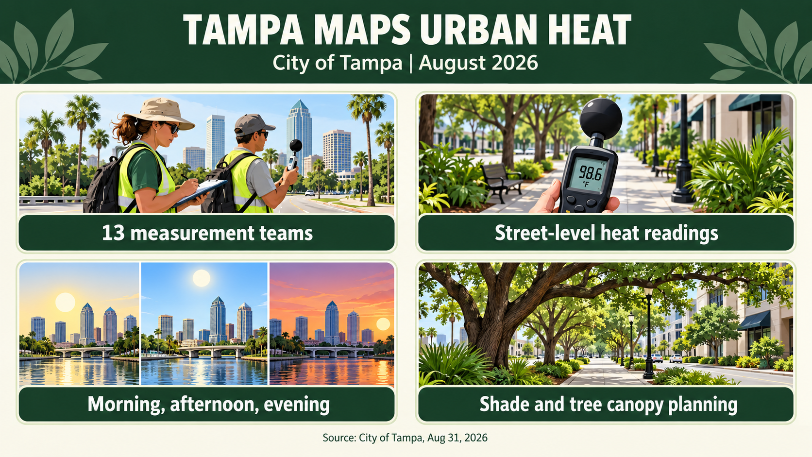 Tampa urban heat island mapping, Tampa tree canopy shade, landscape heat resilience, street level heat Tampa, cooling corridors trees