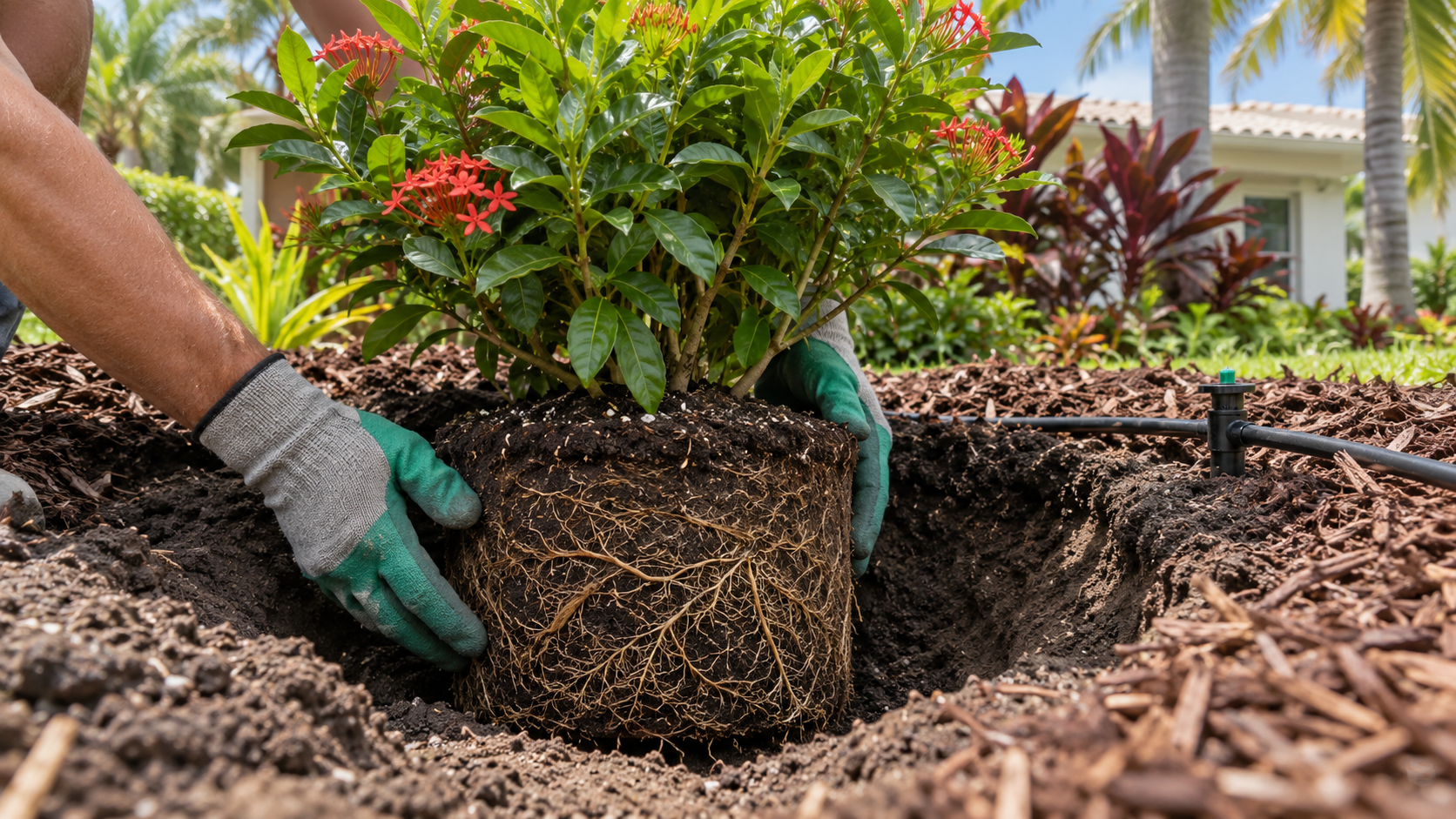 Professional planting service in a South Tampa garden