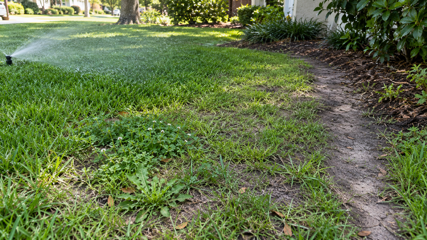 Inspecting isolated weeds in an otherwise healthy South Tampa lawn