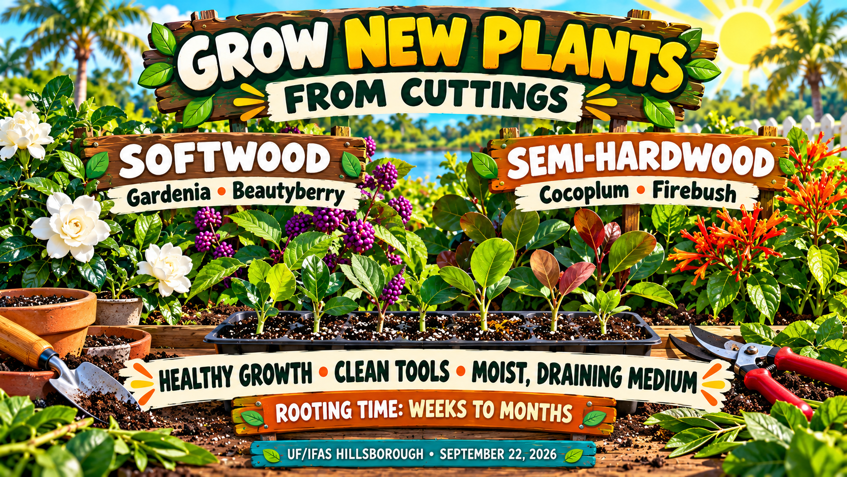 Tampa plant propagation, UF IFAS cuttings guide, gardenia cuttings, firebush propagation, Hillsborough landscaping