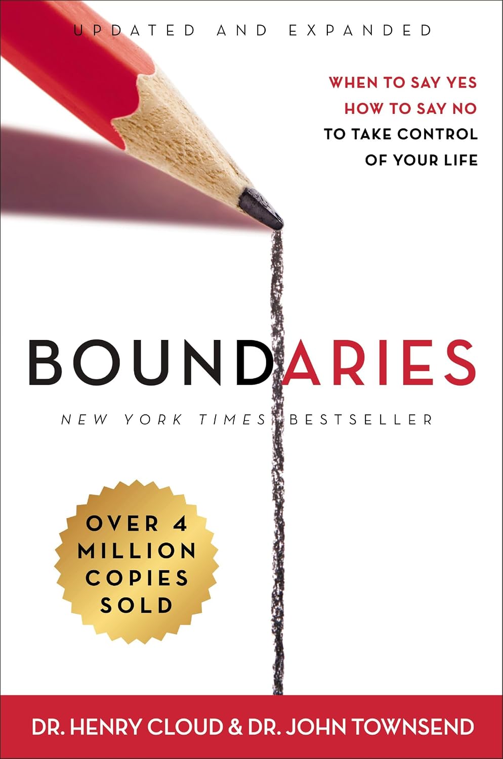 Boundaries Updated and Expanded Edition by Henry Cloud and John Townsend, paperback cover with a red pencil drawing a line.