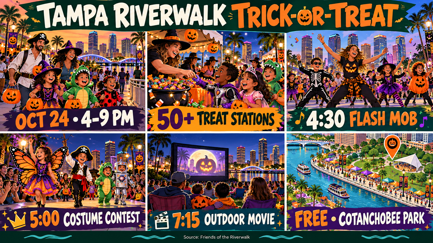 Tampa Riverwalk Trick-or-Treat 2026, family Halloween Tampa, Cotanchobee Park October 24, free Tampa family events, Riverwalk costume contest