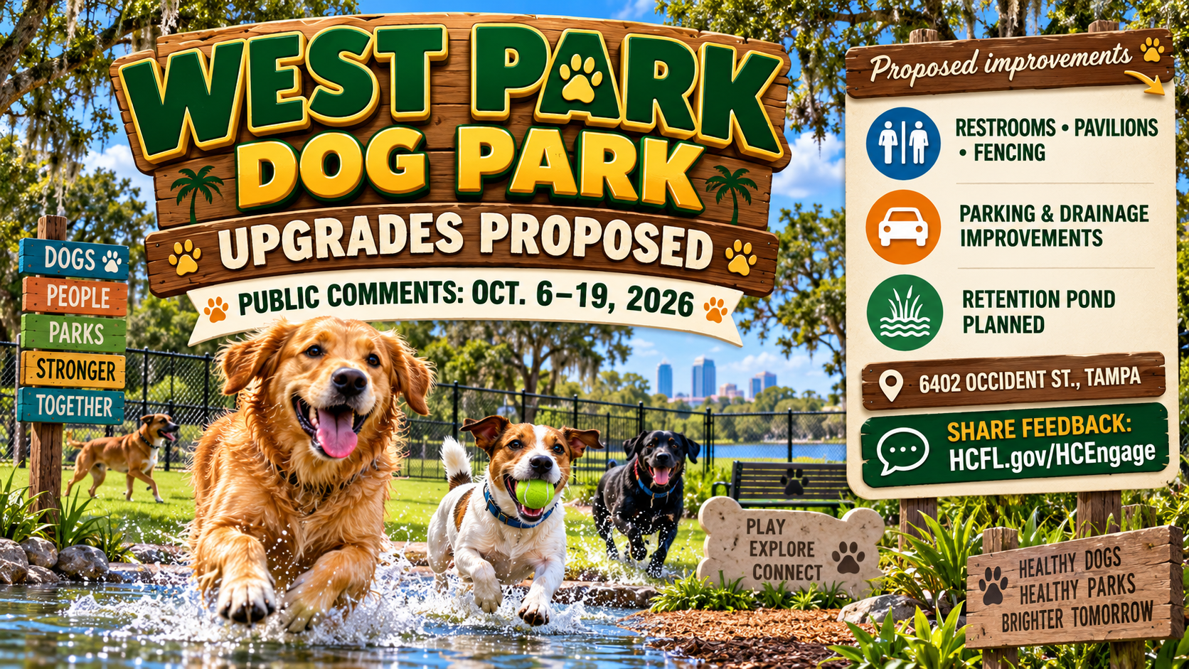 West Park Dog Park, Tampa park improvements, Hillsborough County, drainage improvements, retention pond, public comment, October 2026