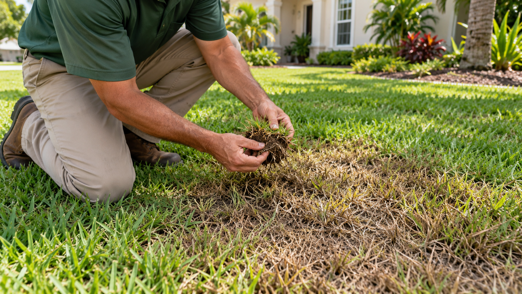 Professional mowing a healthy St Augustine lawn in Tampa