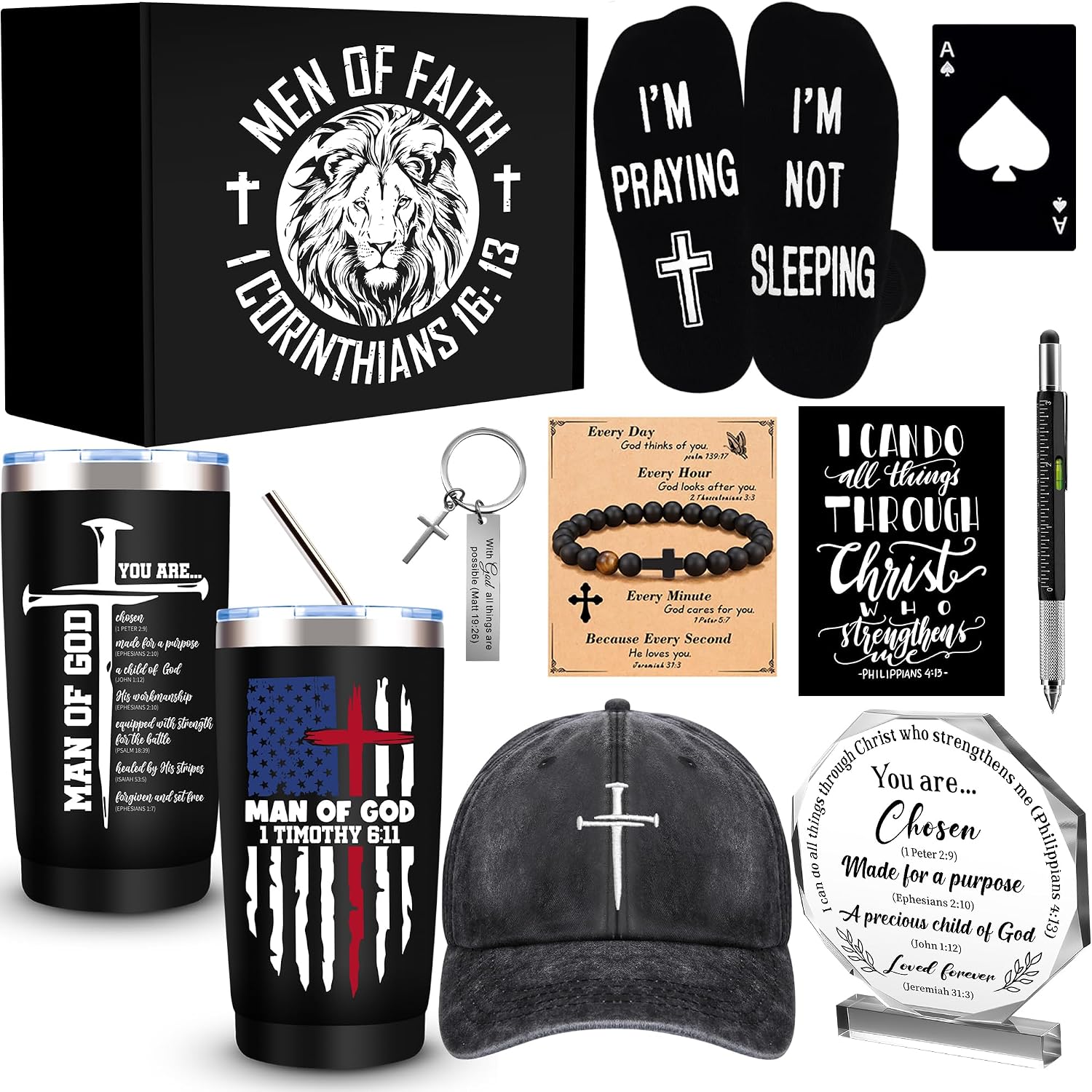 10-Piece Christian Gift Set for Men with Tumbler and Faith Accessories Amazon product image