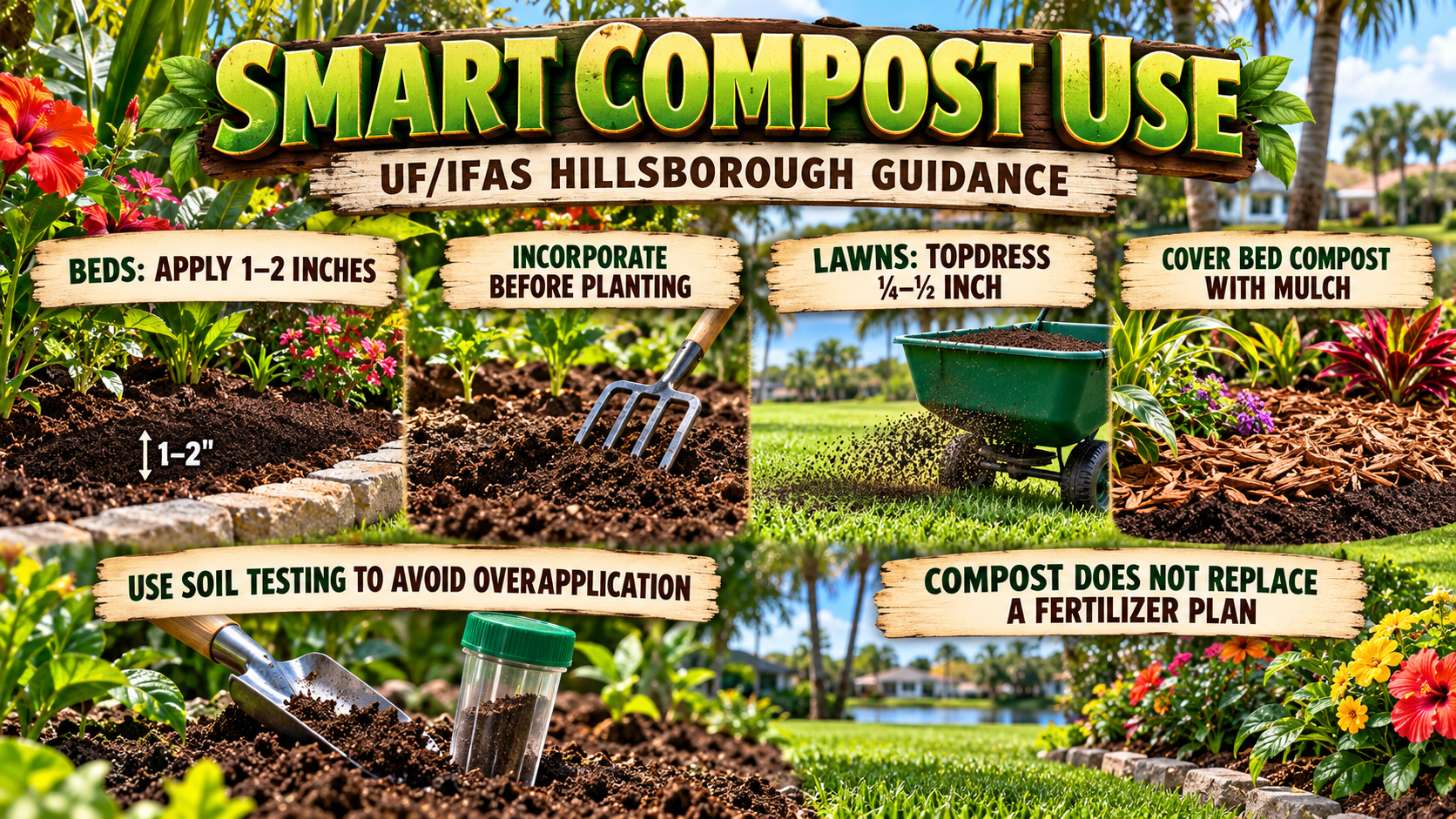 Tampa compost, soil amendments, UF IFAS Hillsborough, lawn topdressing, landscape beds, soil testing
