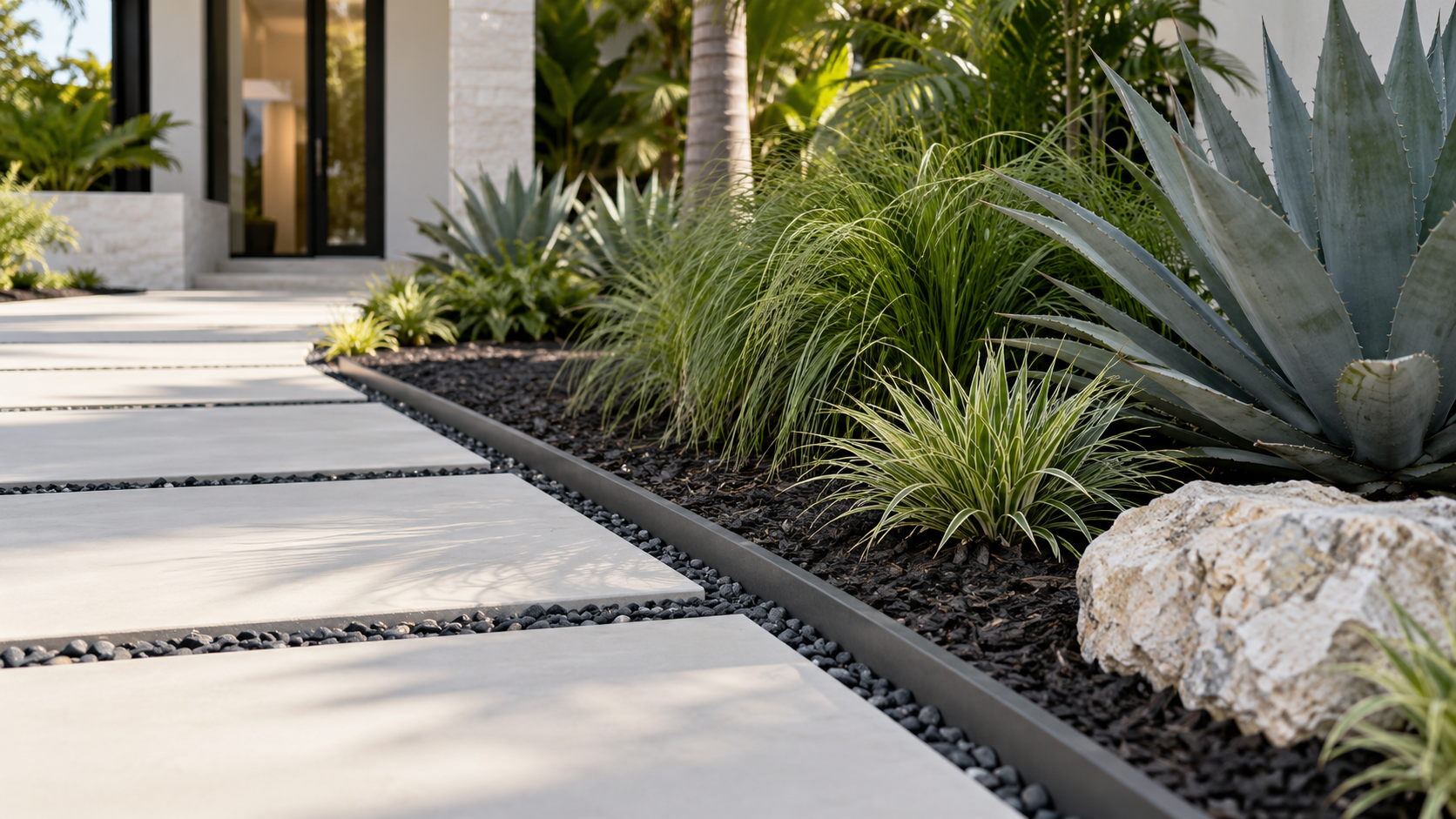 Modern Tampa landscape with clean lines and tropical plants