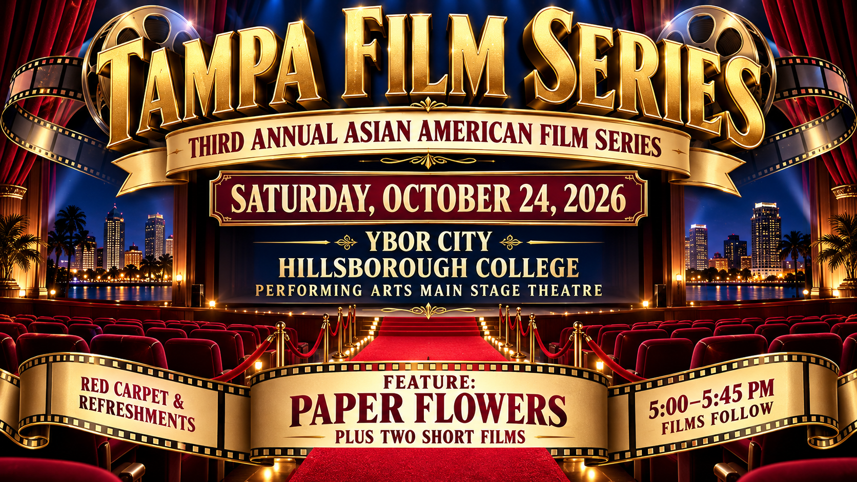 Tampa film series, Paper Flowers, Ybor City events, October 24 2026, Hillsborough College theater, Asian American Film Series