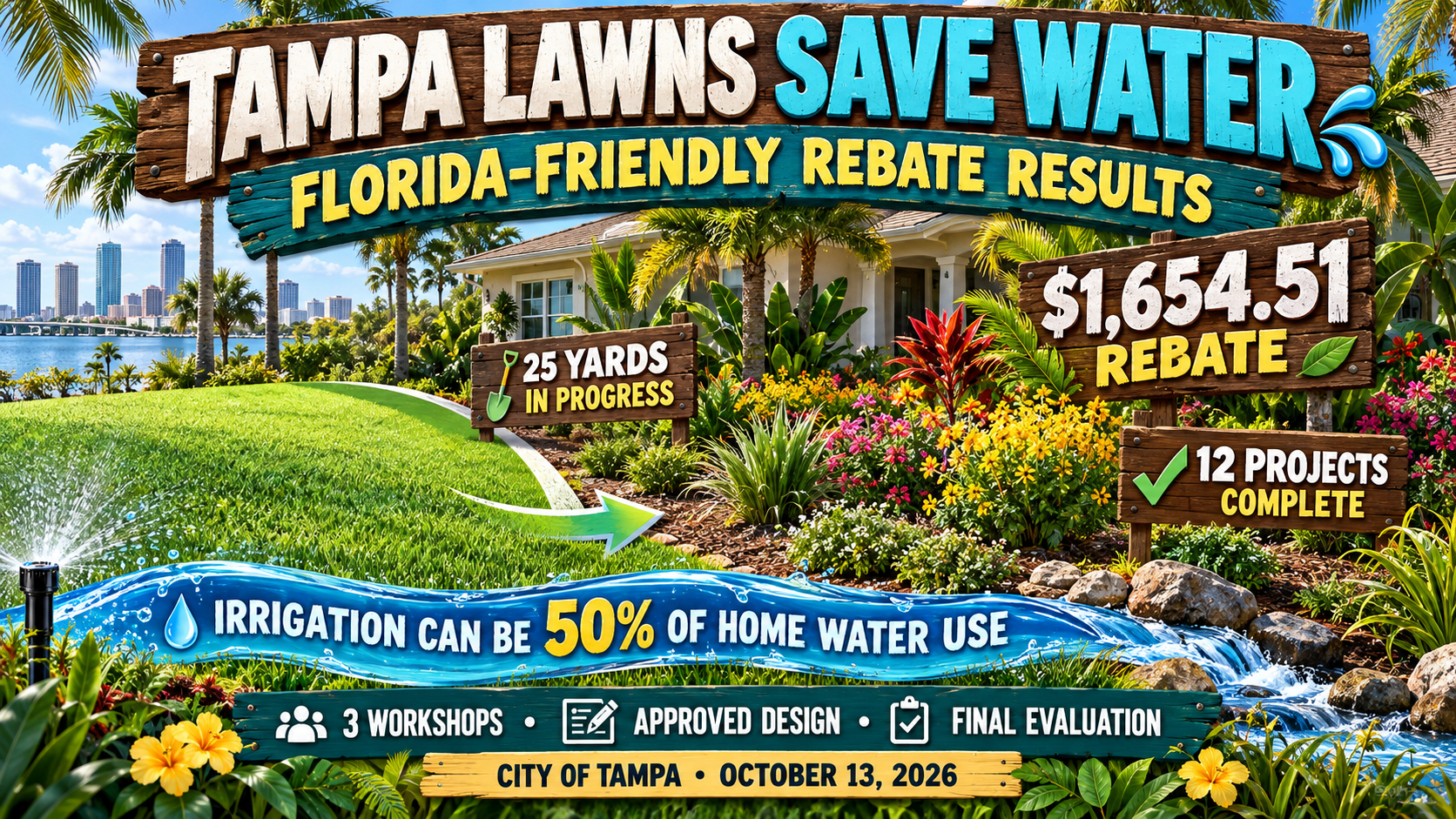 Tampa Florida-Friendly Landscaping rebate, lawn conversion Tampa, water-efficient landscaping, turf reduction, Tampa Water Department, irrigation savings