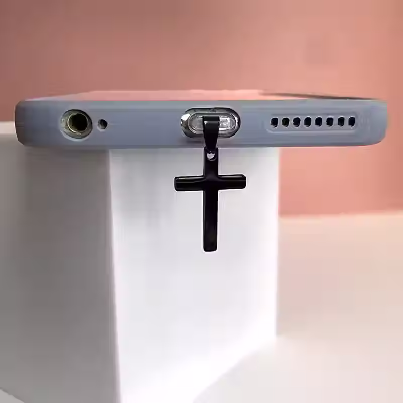 Thumbnail: 4 Black Cross Mobile Phone Dust Plug for iPhone and Android