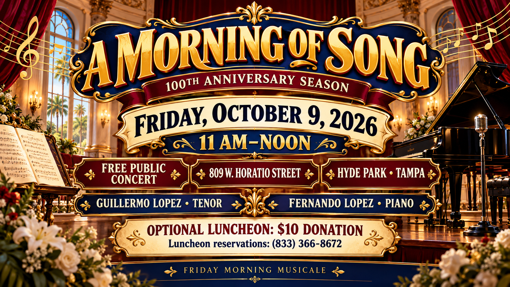 Hyde Park Tampa concert, Friday Morning Musicale, October 9 2026 Tampa events, free Tampa concert